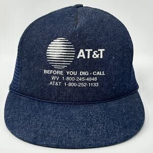 Vintage 90s AT&T Call Before You Dig Trucker Hat Baseball Cap ATT Snapback Blue